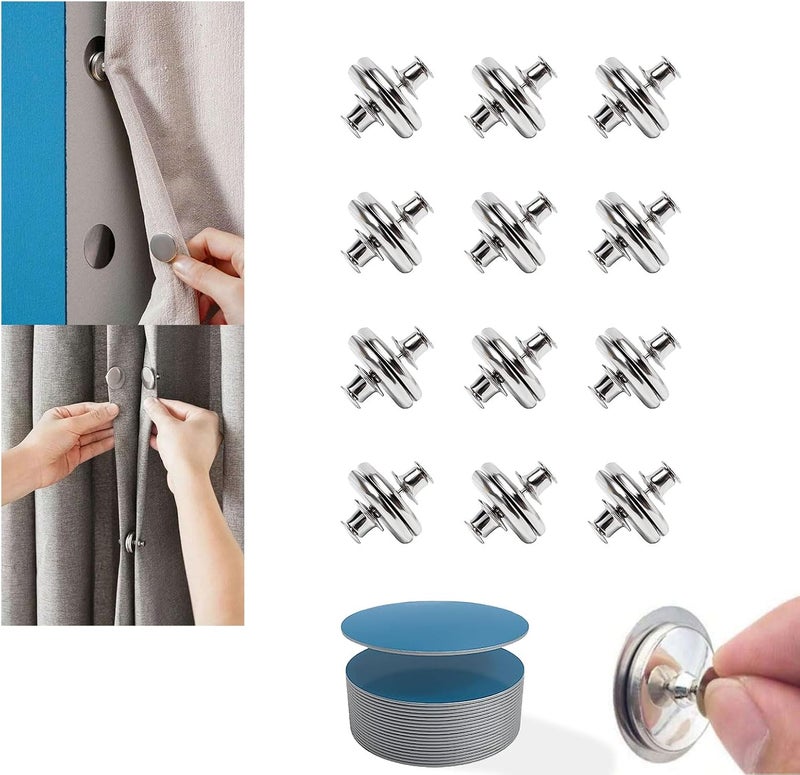 Lapis 24pcs Premium Curtain Magnet Clips, Strong Hold, Stylish Back Tacks & Buckles, Curtain Buckle with Self-Adhesive Patches,No-Drill Wall Adhesive Side Keepers - Enhance Home, Bedroom & Office Draperies - Image 1